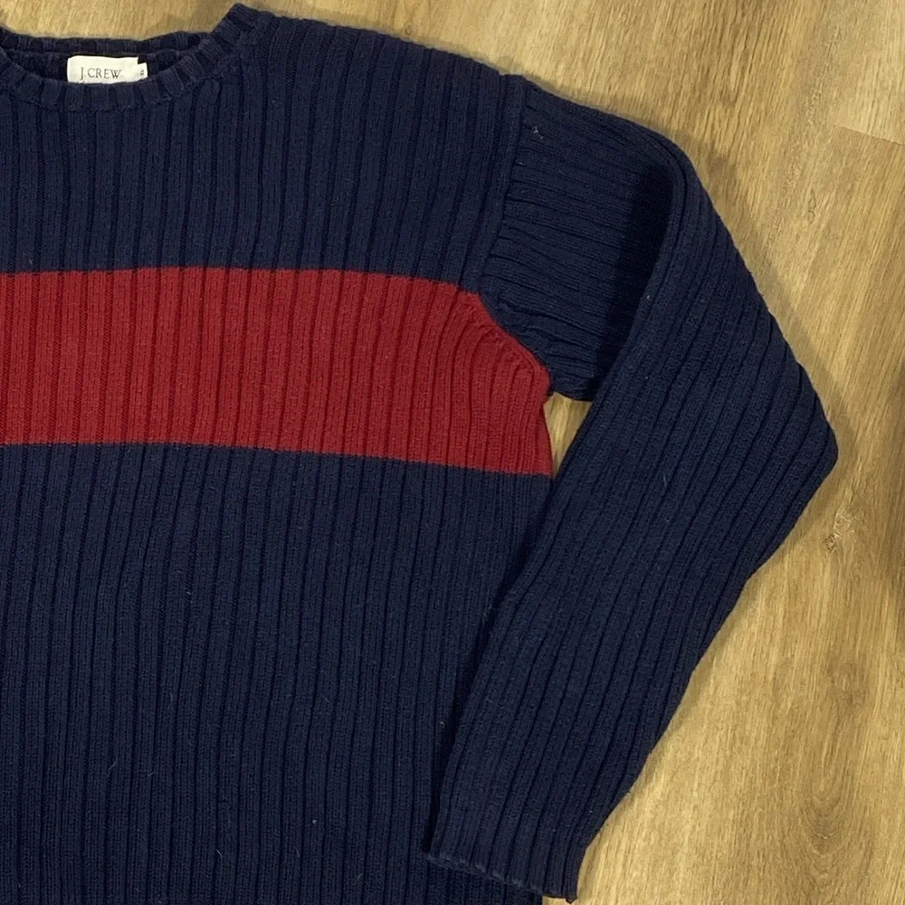 Vintage J. Crew 100% Cotton Navy and Burgundy Crewneck Sweater size XL
